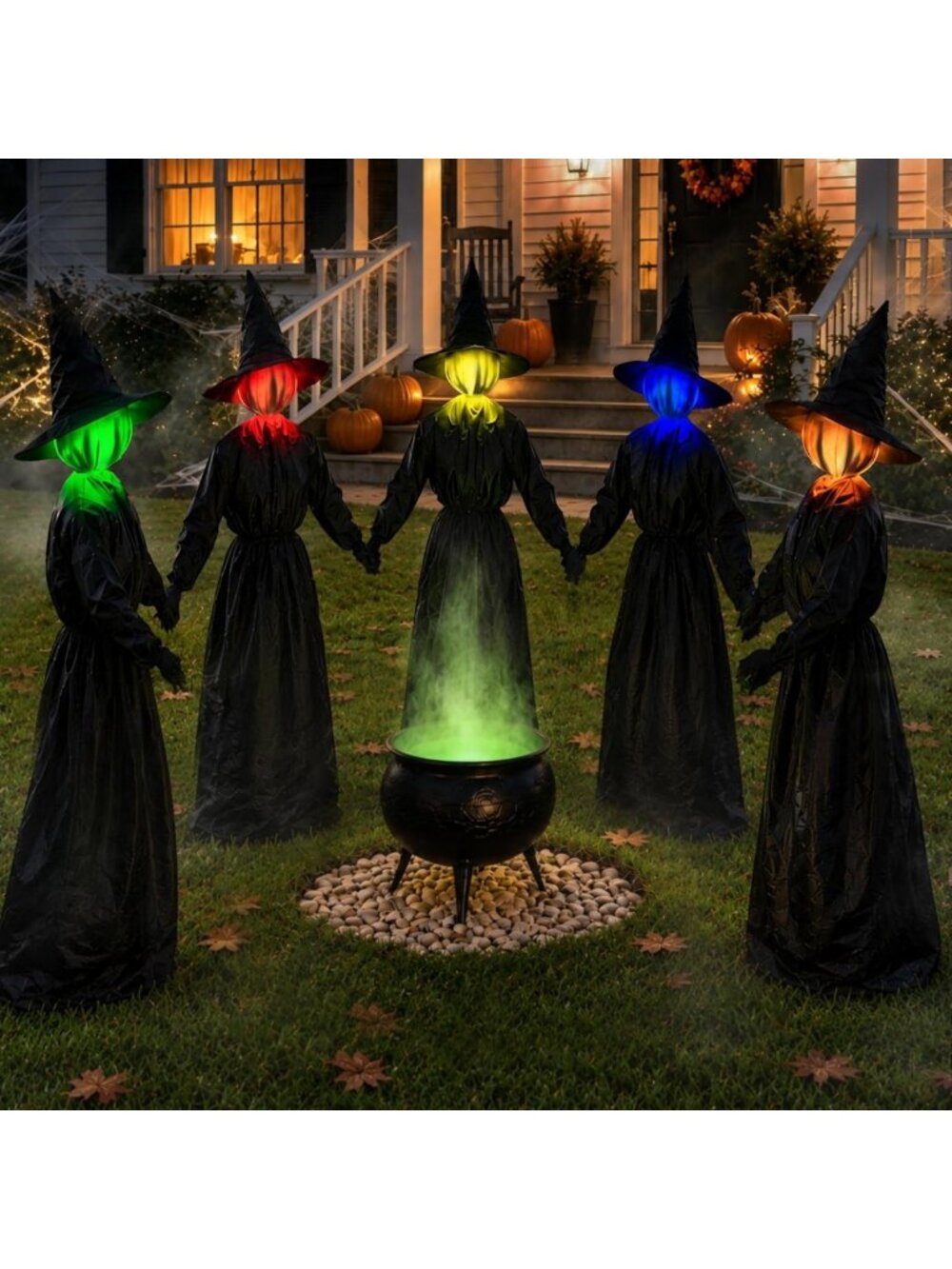 Light Up Holding Hands Witches - 5 Pack Outdoor Halloween Decorations, 4.3 FT